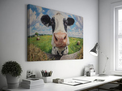 Funny Cow Wall Art, Playful Farmhouse Canvas, Animal Painting, Rustic Kitchen