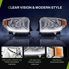 LED DRL Headlight Assembly Compatible with 2014-2021 Toyota Tundra Headlamp for