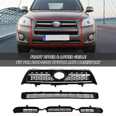 Front Upper & Lower Bumper Grille Grill Fit for 2009 2010 2011 2012 Toyota RAV4