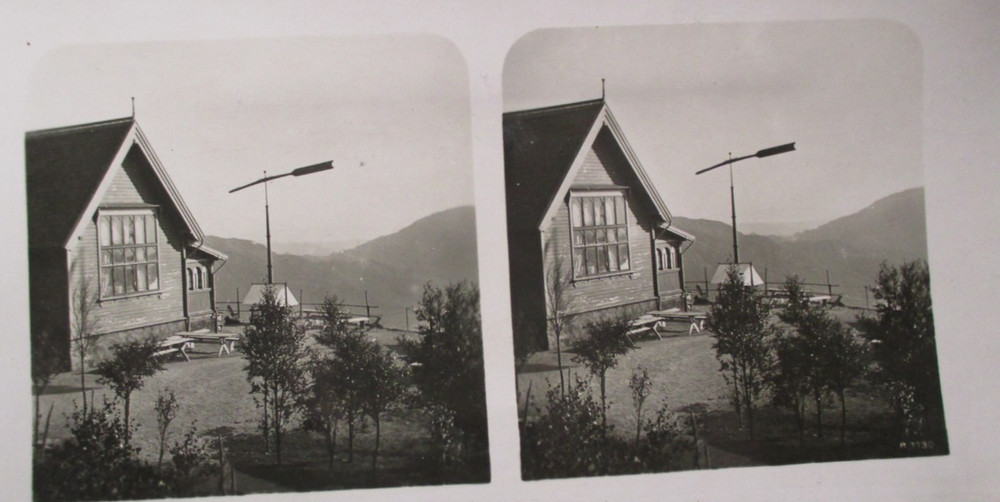 RARE Professional Photo Antique! STEREOSCOPE stereo image = signal station from the Flö near Bergen