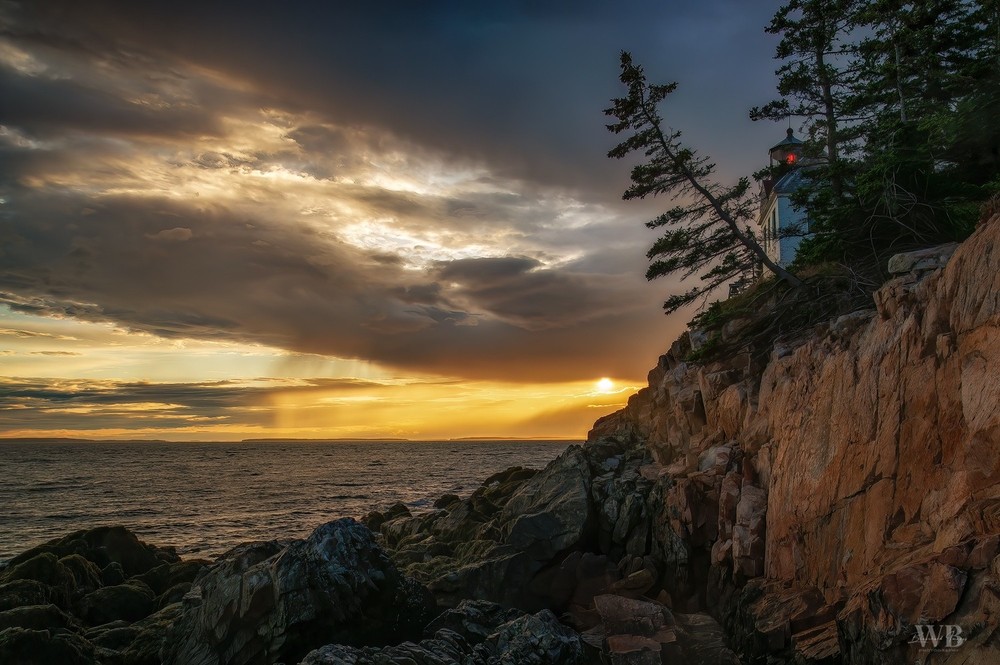 Print of Sunsetting Bass Harbor Light Station in Bass Harbor Maine size 12 x 18