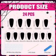 Halloween Artificial Nails, 24 Count Cute Black Cat and Bat Press on Na…