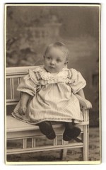 Photograph Joh. B. Carlsen, Christiania, Torvet 12, Little Child on Bench