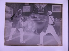 Men Fencing In Basement Pounding Joint Motif Historical Glass Negative