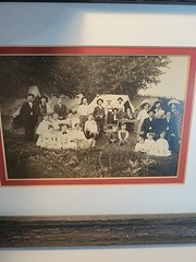 Family Picnic Photo Print Black White Vintage Framed 10×12 Frosted Glass