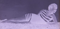 Beautiful Woman on Beach in Swimsuit Historic Glass Negative Circa 1900