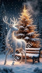 Digital Image Snow Deer Christmas Tree Picture Wallpaper Desktop Wall Art A10