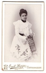 Photograph Emil Hoppe, Hartmannsdorf, Young Woman with Chair CDV / Cabinet Photo
