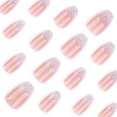 24 Pack French Press on Nails Medium Length Coffin, Natural Stick On Nails…
