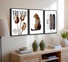 3Pcs Black Framed Trendy Leopard Print Canvas Wall Art Picture Stylish Female…