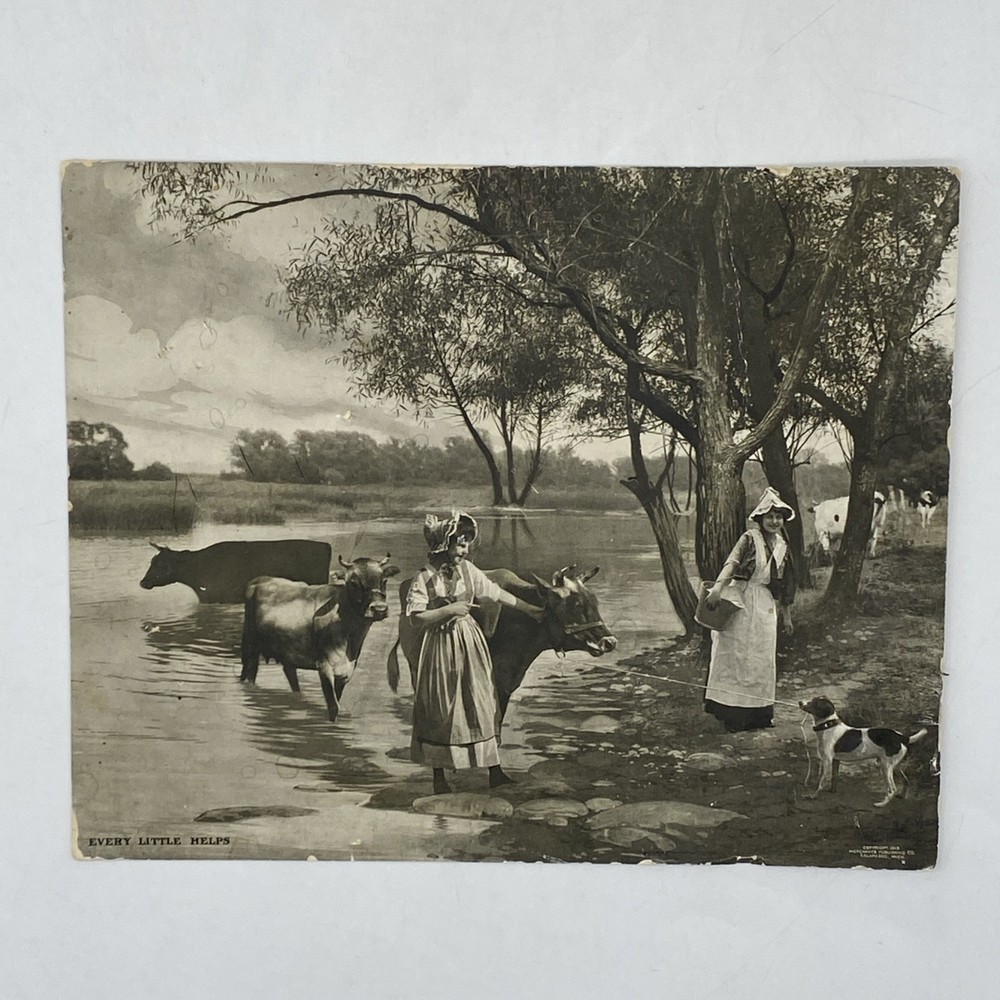 Merchants Publishing Kalamazoo Every Little Helps 1915 Antique Woman Cow Dog
