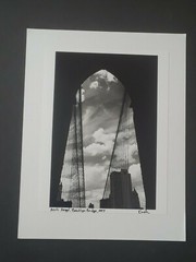 Vintage1997 B&W Photo Brooklyn Bridge, Arch Angel by Photographer Sam Kash