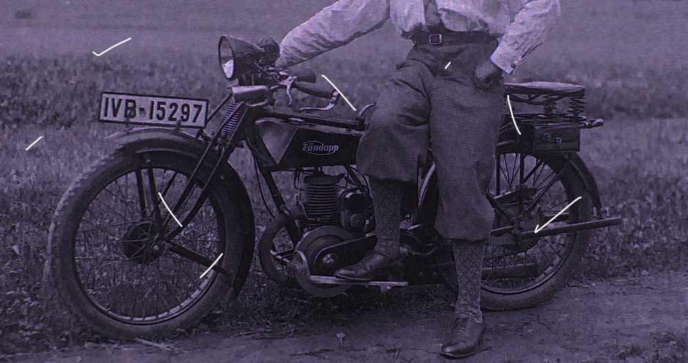 Zündapp Motorcycle Probably around 1920 Historic Large Glass Negative
