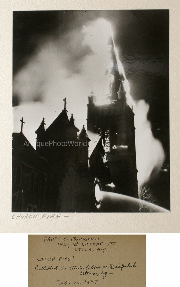Utica NY church fire antique art photo Tranquille