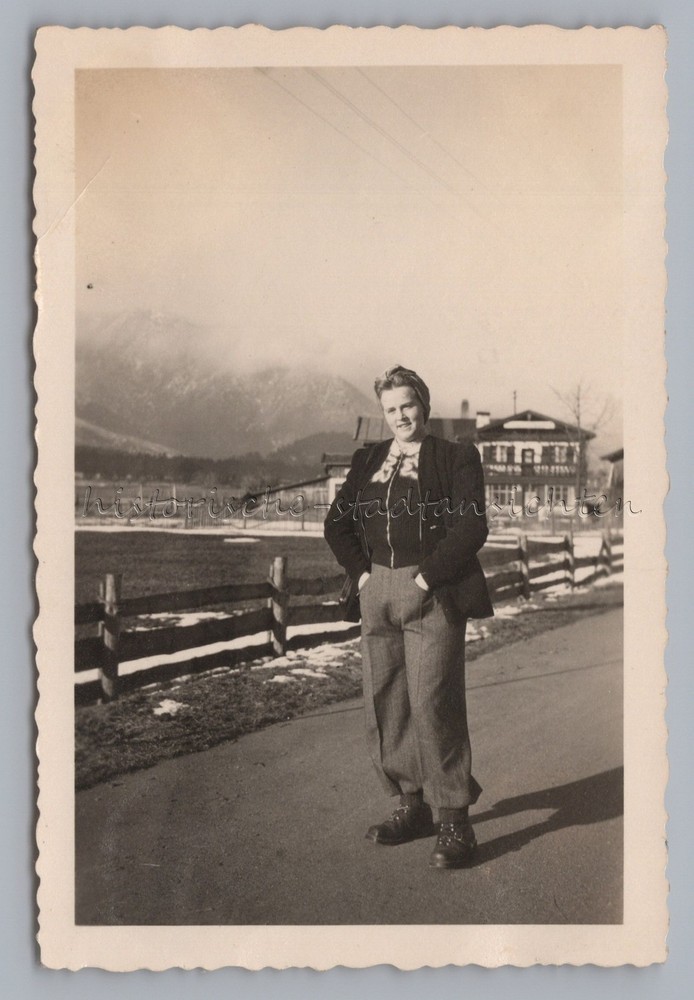 Bayrischzell 1942 – Woman with Mountain Boots on Village Road – Old Photo 1940s