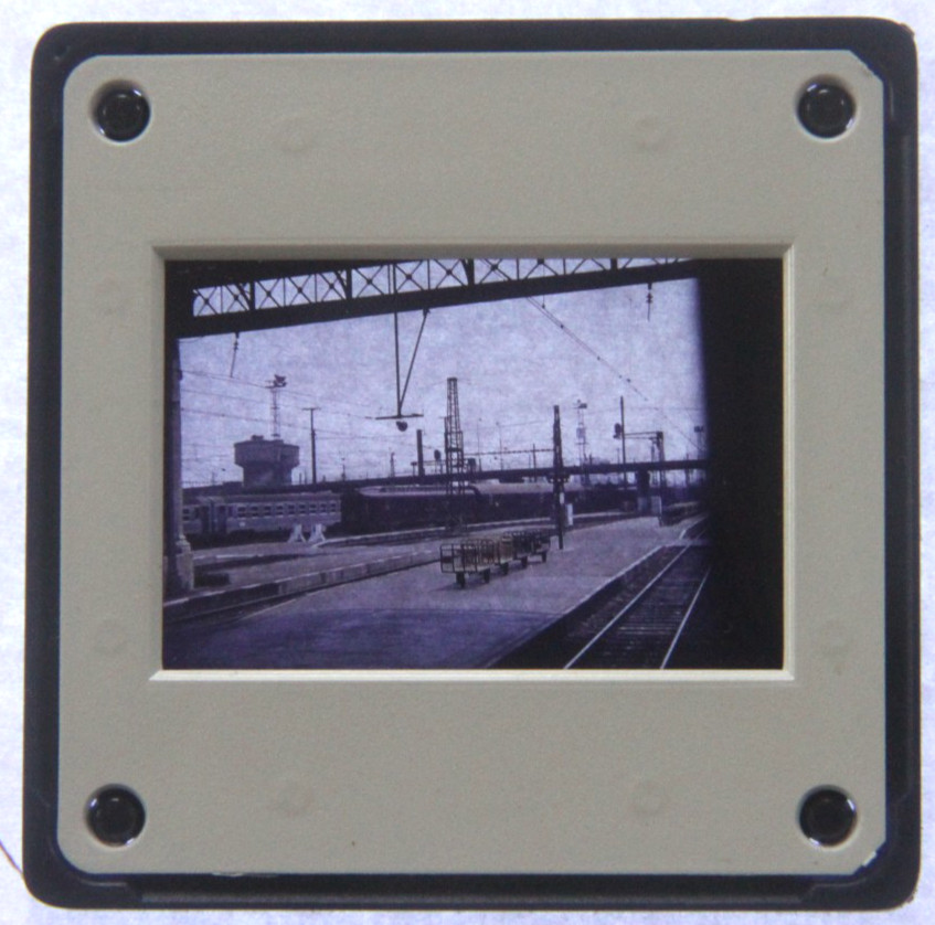 Photo Negative Slide Station Malgrat Spain Wagon Postes 1974 Rails Vintage AW