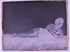 Beautiful Woman on Beach in Swimsuit Historic Glass Negative Circa 1900