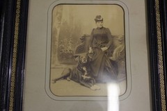 19th Century German Photo of Woman & Dog in Original Mat & Frame 18″