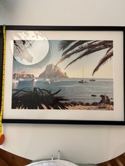 framed photography – beach / sailboats on coast – helm & oar – Es Verda