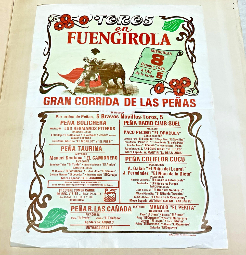 VTG GRAN CORRIDA DE LAS PENAS, Corrida de Toros – 1986 BULLFIGHT POSTER 25×17