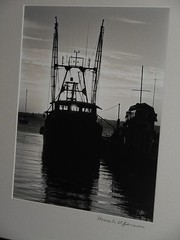 Thomas St. Germain Fishing Boat Trawler B&W Photo Signed Glass Framed 21″ x 17″