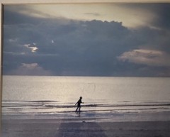 Sunset Beach Photography Child at Dusk Ocean Landscape Framed Matted Wall Art