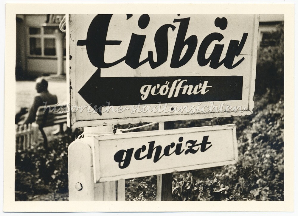 Grömitz 1957 «Polar Bear Opened – Heated» Advertising Sign Holstein Old Photo 1950s