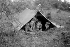 Vintage Photo Negative-1930-Young-cute-Boy-when camping with mom-1