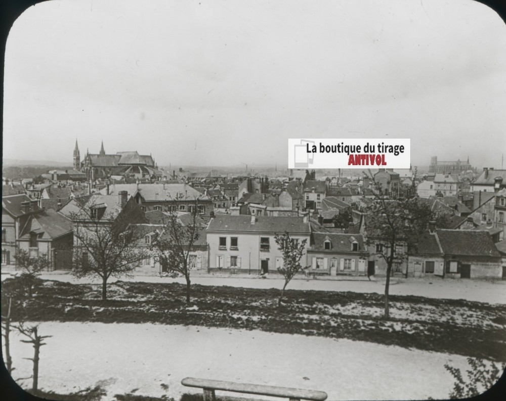 Reims, Marne, France, Photo Glass Plaque, Black & White, Positive 8.5×10 Cm