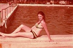 LOT 3x, pretty girl w amazing eyes, bikini, swimsuit, vintage fine art slide,
