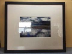 Black Framed and Matted 19×16″ Lake Michigan Stormy Shoreline Framed Art Picture