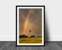 Rainbow photography print country windmill picture Nebraska landscape wall art