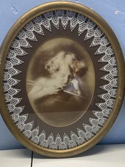 Vintage Large Oval Frame 15×18 Cupid Awake + Cupid Sleeping Photographic Images