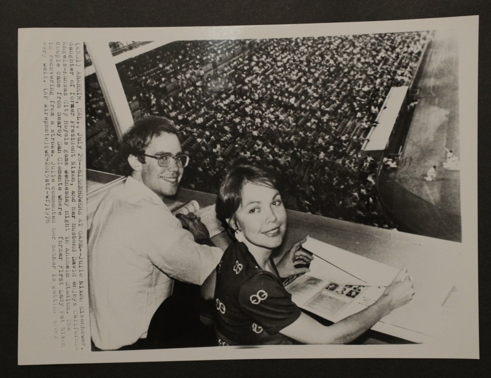 Julie Nixon Eisenhower at Angels Royals Baseball game Photograph 7×9, b/w 1976
