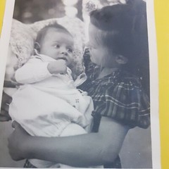 Photo Antique, Vintage, 1942, Young Girl with Baby in Arms, Excellent