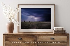 Storm Photography Print – Picture of Lightning Bolt on Stormy Night in Oklahoma