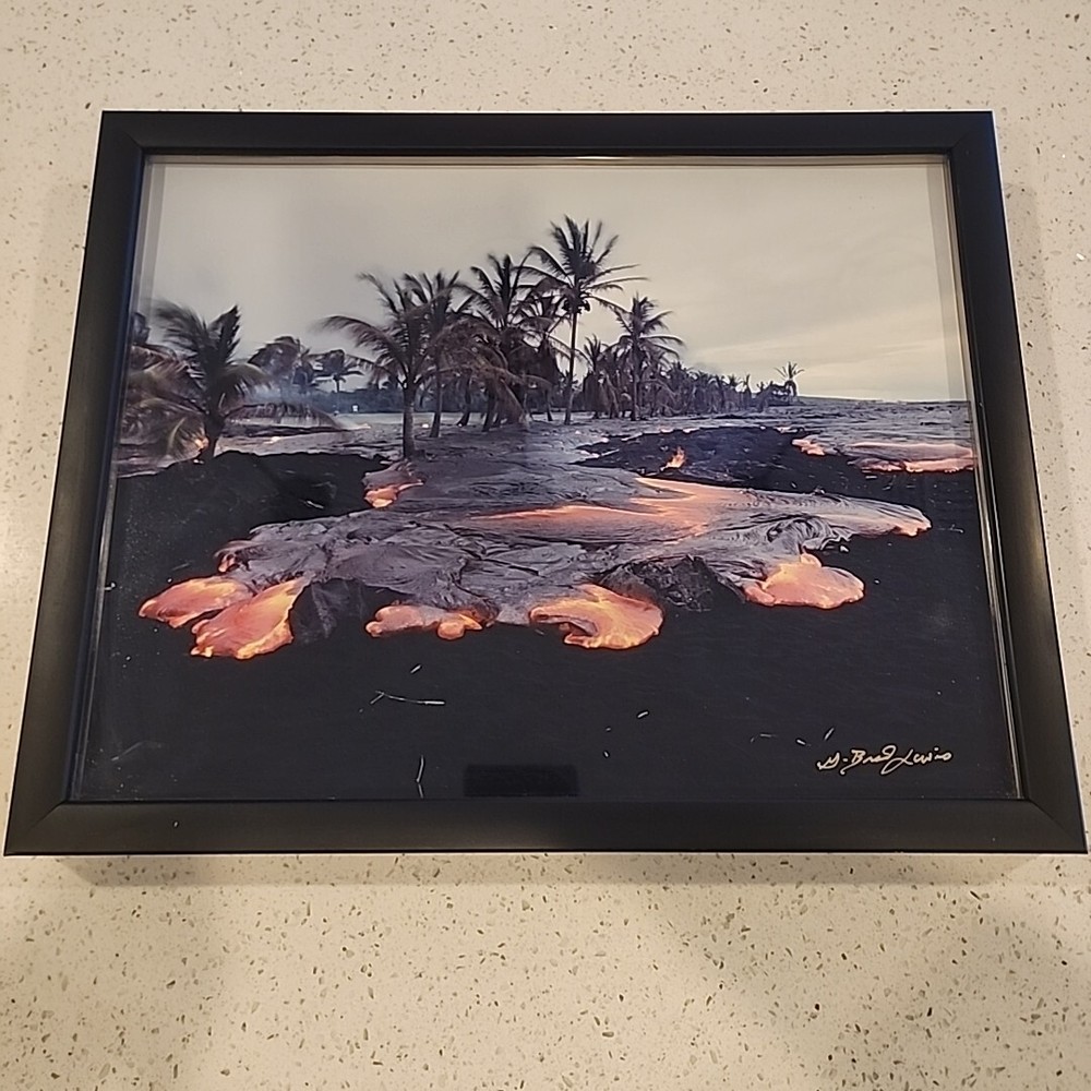 Black Framed Art Photo Hawaii Volcano Lava Signed G Brad Lewis 12×15″ Photograph