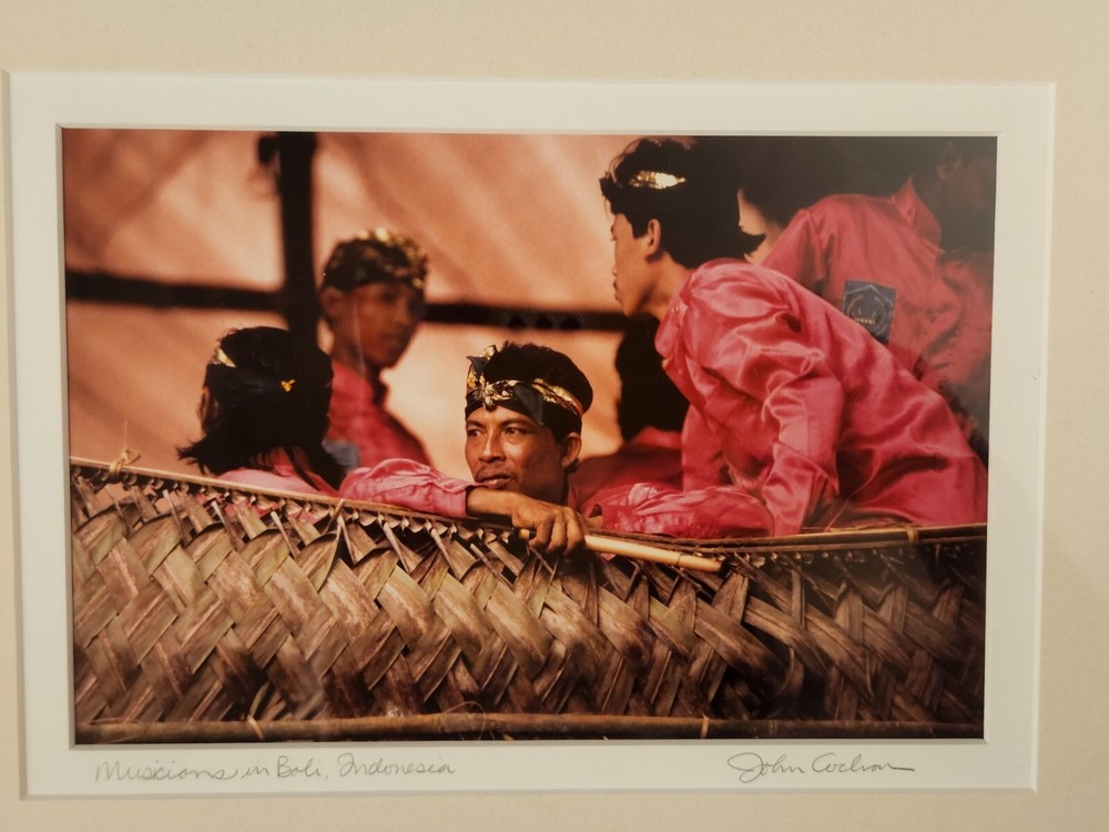 «Musicians in Boli, Indonesia» Signed Art Photograph ’94 14×17 framed size Vtg