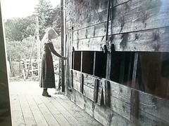 Sturbridge Village Sturbridge Massachusetts Amish Girl Barn Matted 14 X 11 B&W