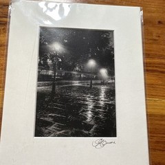 Sara Elmore Signed Matted Black & White New Orleans Street Night Rain Photo