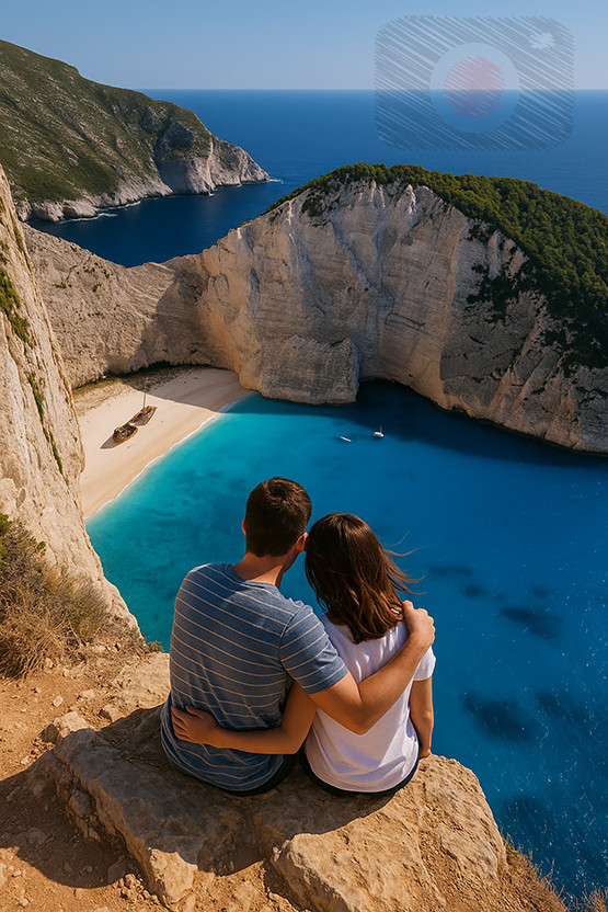 Digital Photo Art, A couple embracing above looks like Navagio Beach in Zakyntho