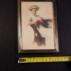 Selective Color Framed Vintage Photo Sotting Lady Holding Roses 5 x 7.5″ in.