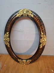 ANTIQUE Oval Portrait/Highly Ornate Tiger Wood & Heavy Gilded Gold Floral Frame