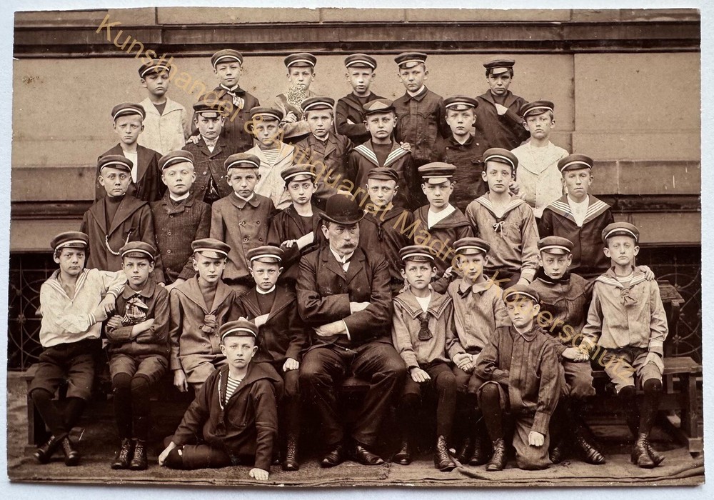 orig. Photo postcard photography picture photo old child children around 1910 teacher school boys