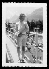 Boy in White Sunday State at Outdoor Pool – 1930s Shorts – Photo 6x9cm