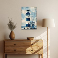 ARTZGX Lighthouse Wall Art Navy Blue Canvas Ocean Seascape Picture Print Vint…
