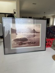 Vintage Signed Sepia Coastal Seascape Photograph Nielsen Metal Frame Matted