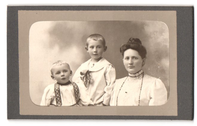 Photograph Portrait Middle-class Lady with a Boy and Toddler