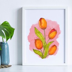 Watercolour Tulips 5×7″ High Quality Art Print | Spring Decor