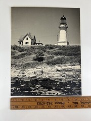 Vintage Large Black & White Photograph Photography Print Lighthouse Sea Nautical